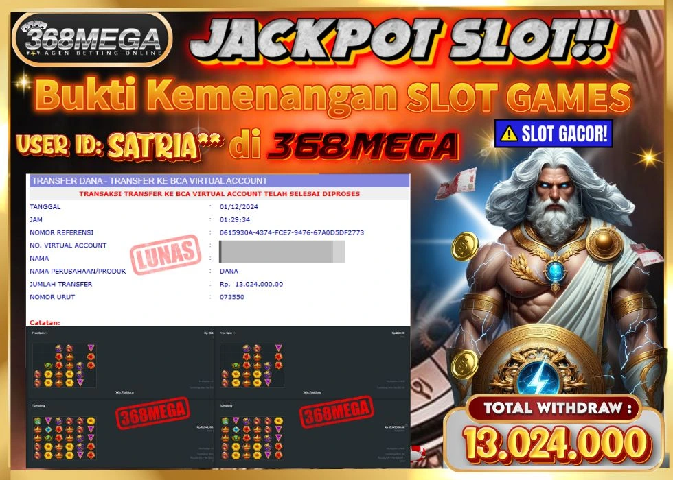 368MEGA JACKPOT SLOT GATES OF OLYMPUS Rp 13.024.000 - LUNAS!!!