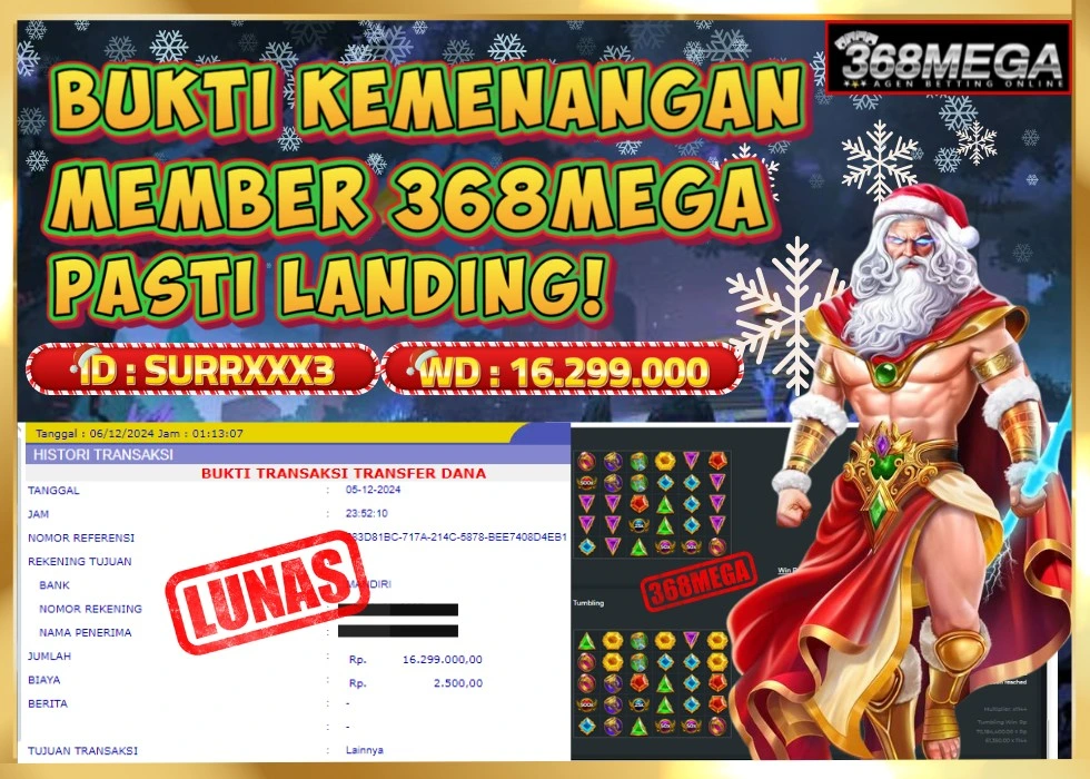 368MEGA JACKPOT SLOT GATES OF OLYMPUS Rp 16.299.000 - LUNAS!!!