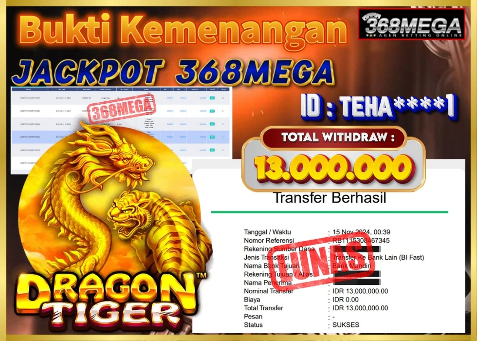 368MEGA JACKPOT SLOT Rp 13.000.000 - LUNAS!!!