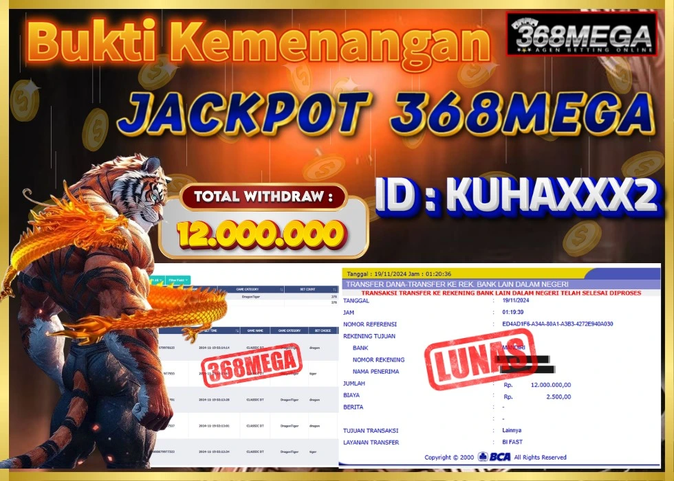 368MEGA JACKPOT SLOT Rp 12.000.000 - LUNAS!!!