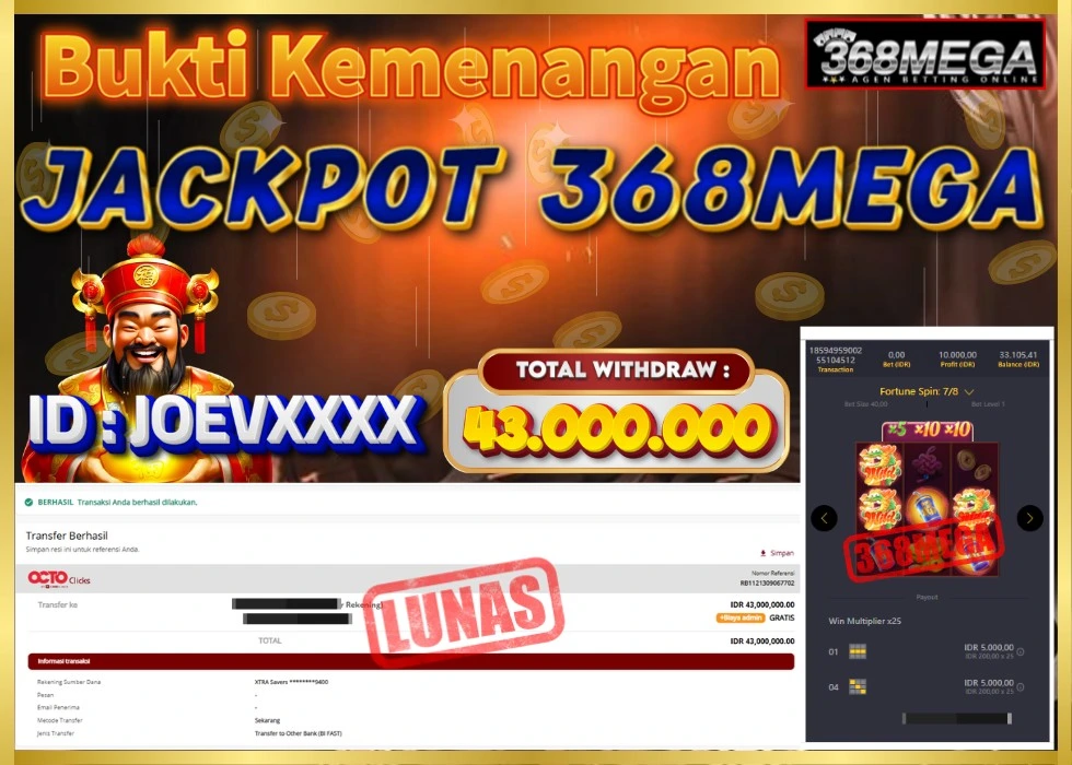 368MEGA JACKPOT Rp 43.000.000 - LUNAS!!!