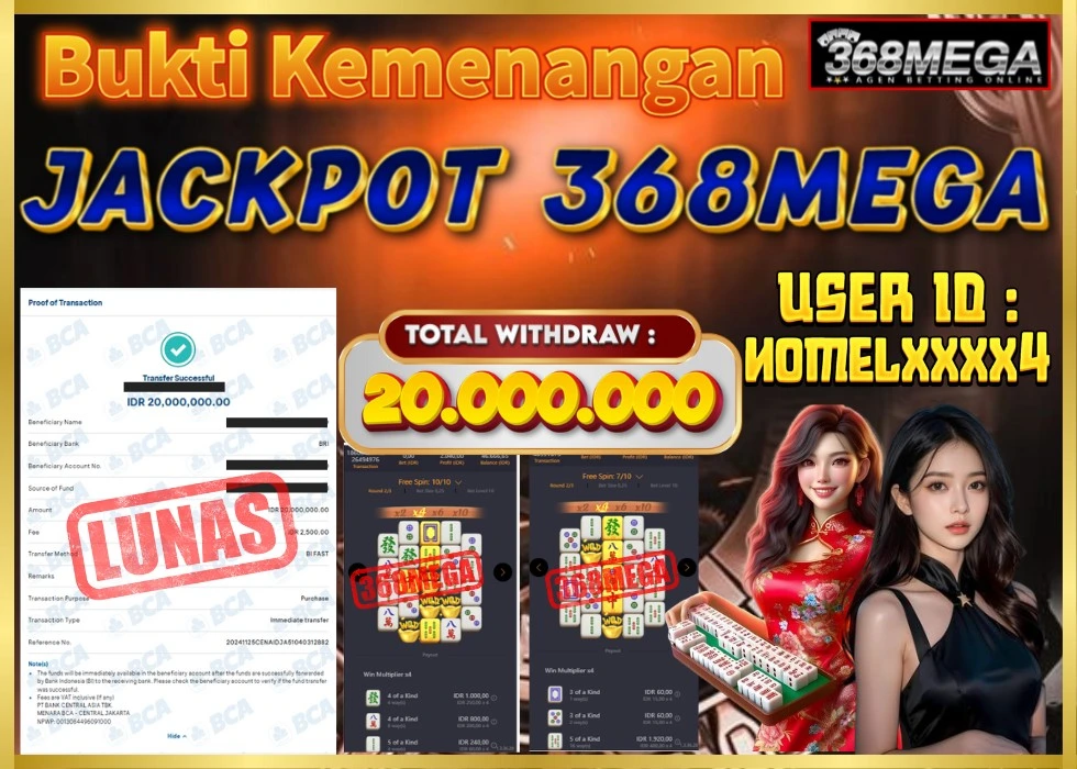 368MEGA JACKPOT SLOT MAHJONG WAYS 3 Rp 20.000.000 - LUNAS!!!