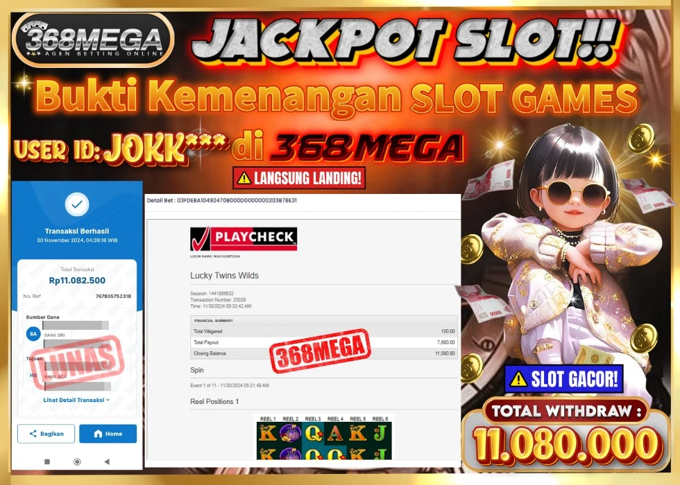 368MEGA JACKPOT SLOT LUCKY TWINS WILDS Rp 11.080.000 - LUNAS!!!